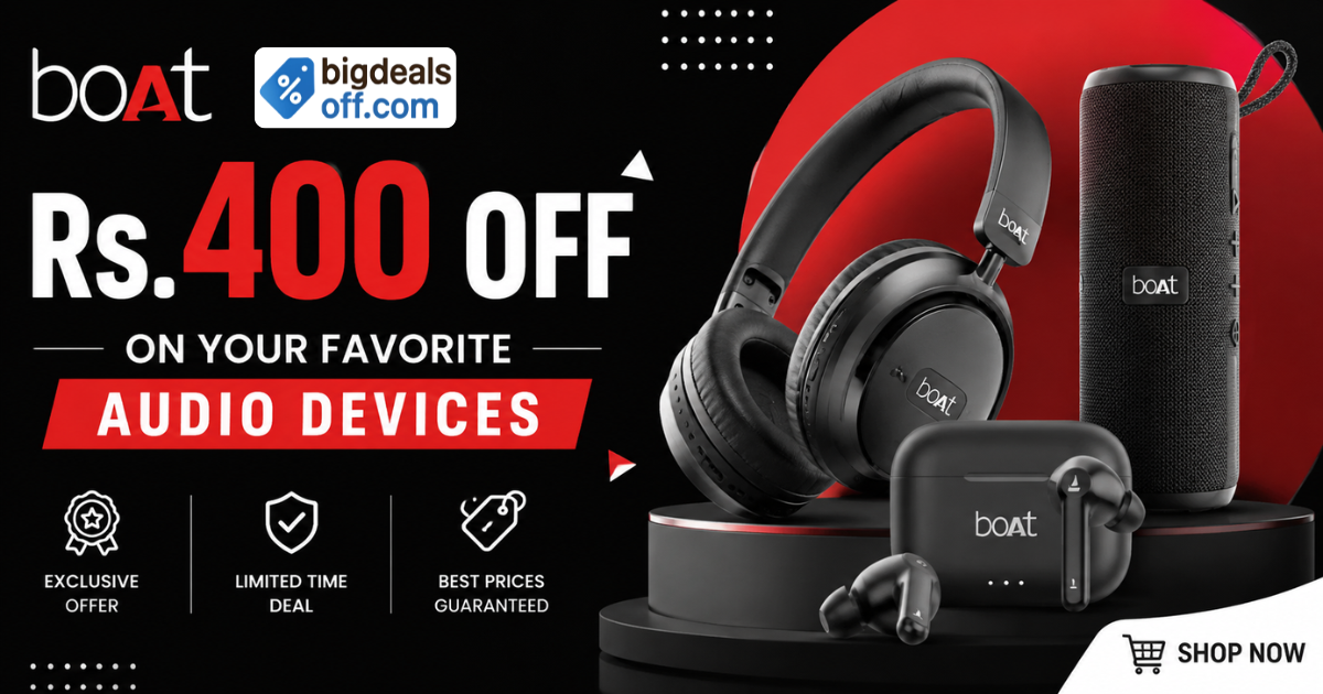 Boat Rs.400 Off Coupon Code GRAB400 for selected earbuds, headphones, speakers and smartwatches