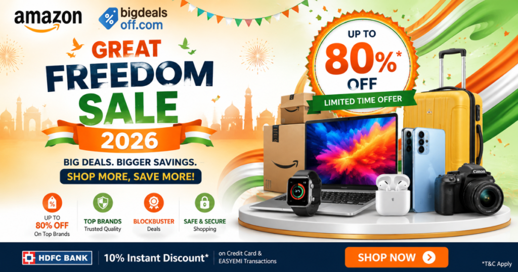 Amazon Great Freedom Sale 2026 deals and offers on BigDealsOff